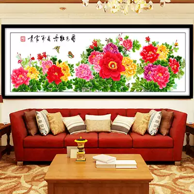 Printed cross stitch 2021 new living room large simple modern flower blooming rich peony flower national color peony thread embroidery