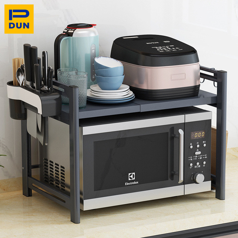 Kitchen Microwave Oven Shelving Ground 2 Floors Double Table Top Oven Rack Overall Cabinet Table Surface Seasoning containing supplies