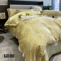 GUJIU Tencel bed four-piece set of high-end atmosphere 80 double-sided ice silk sheets duvet cover light luxury wind summer