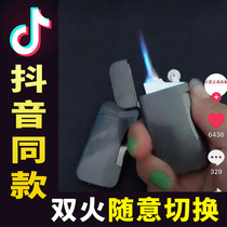 2020 new double fire straight wind lighter creative portable high temperature blue flame igniter custom male