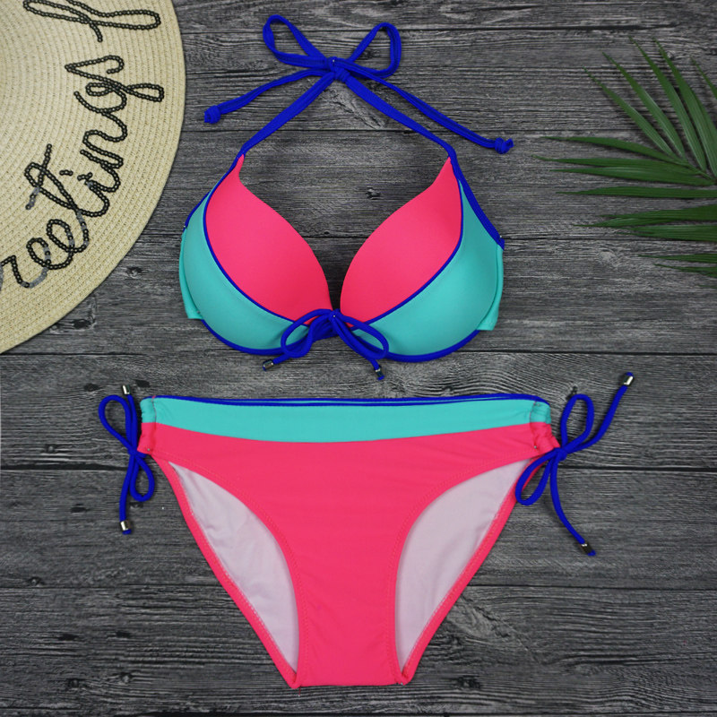 Sports two-piece steel support lace-up triangle sexy Korean fashion three-point new gathered model bikini swimsuit