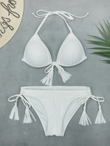 Lace fringed white fairy bikini sexy three-point lace big breasts beach bikini swimsuit womens swimwear
