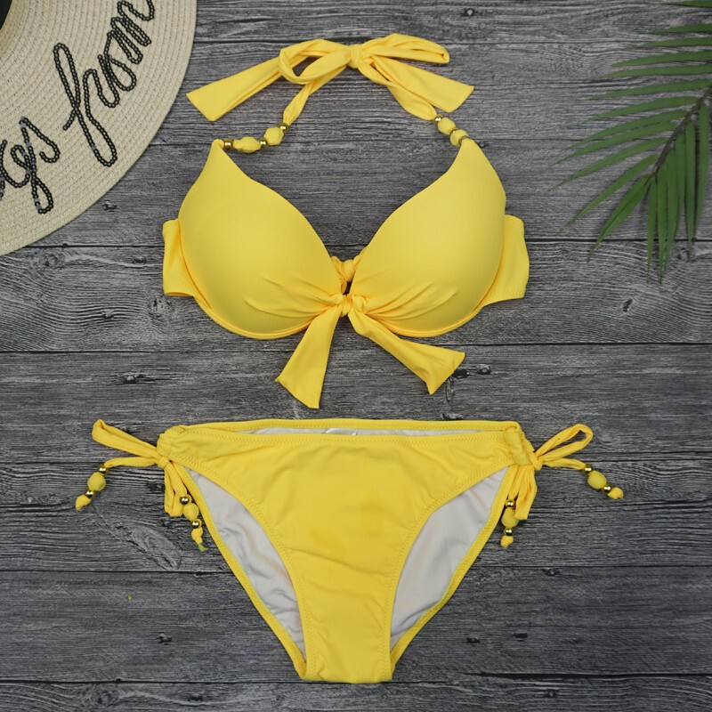 Large Bust, Large Cup, Underwire, Push-Up, Sexy Triangle Bikini, Plus Size, Tie-Up, Extra Large, Two-Piece Bikini Women's Swimsuit