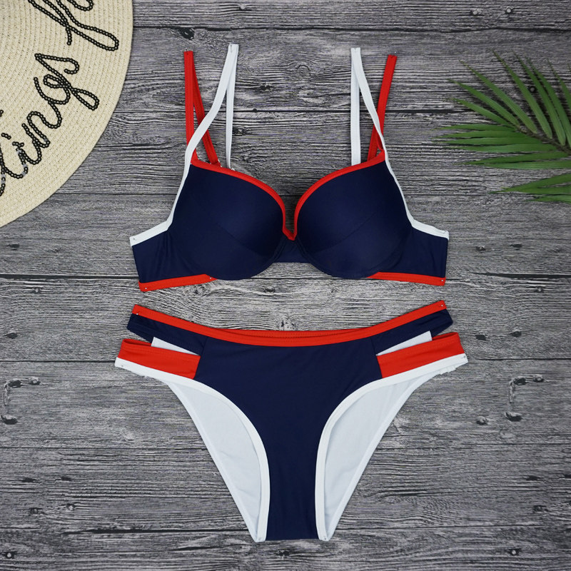 Sport Fashion Two-style Triangle Sexy European and American Steel Two-piece Korean Version Model High Fork Bikini Female Swimsuit Swimsuit