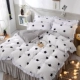 Mùa đông ấm áp với bộ đồ bốn mảnh với váy ngủ lông cừu san hô flannel cotton cotton cộng với bộ chăn ga gối nhung pha lê nhung