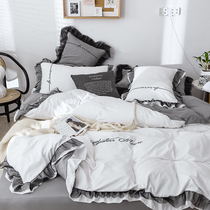 Net red ins lace bed cover four-piece set of washed cotton cotton cotton cotton quilt cover single princess style