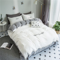 Net red cotton bed sheet four-piece washed cotton bedspread type bed cover style girl heart print pure cotton product
