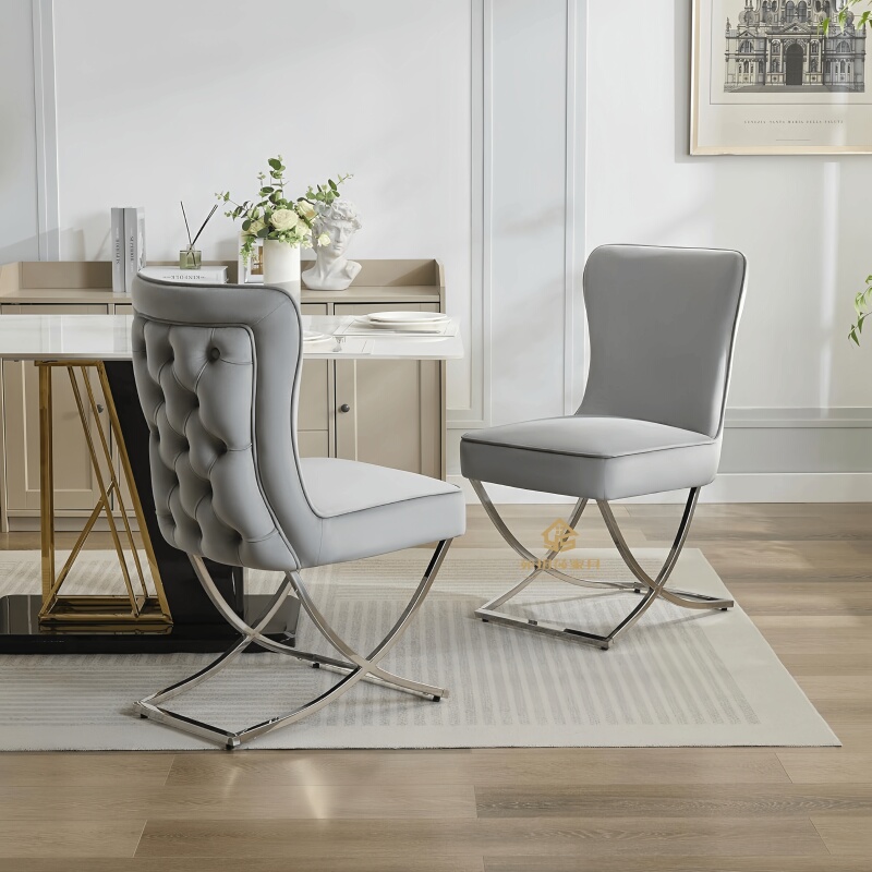 Nordic Leisure Dining Chair, Modern and Simple, Stainless Steel, High-End Feel, Pull-Button Backrest Chair, Designer Velvet Chair
