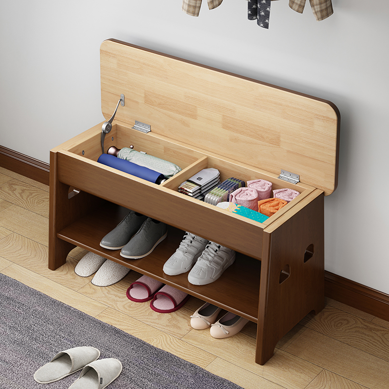 Creative solid wood shoe rack sitting stool changing shoe stool hallway porch wear shoe stool household simple flip storage cabinet economical