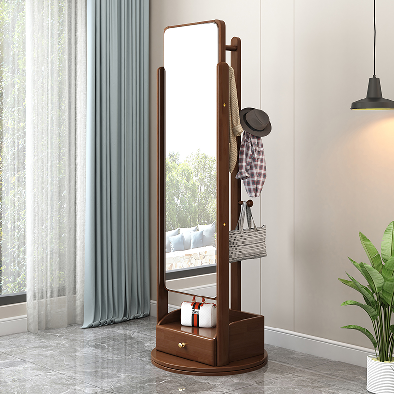 Full Body Mirror Whole Body Mirror Hanging Clothes Hanger Integrated Floor Swivel Cloister Hood Bedroom Multifunction Full-body Mirror Brief Solid Wood