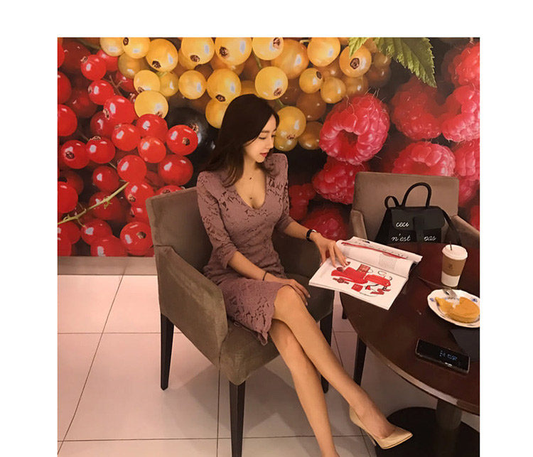Váy Đầm Ren Nữ Ôm Body Cổ chữ V Tay Lỡ Màu Tím chi tiết 28