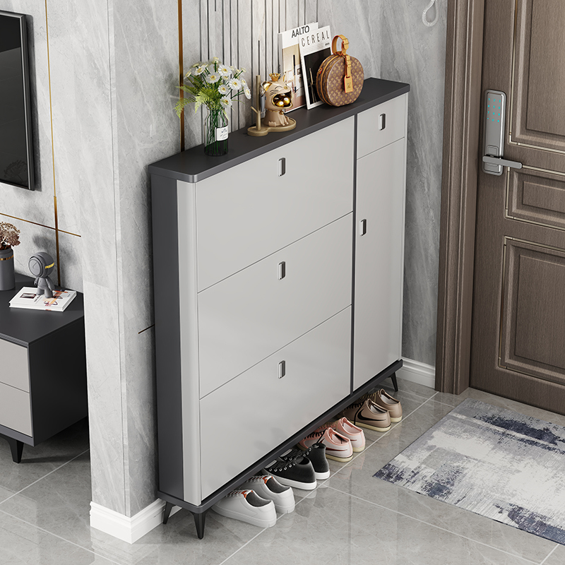 Ultra-Thin Flip-Top Shoe Cabinet for Home Use, Multi-Layer Indoor Entryway Narrow Storage Cabinet Integrated Against the Wall