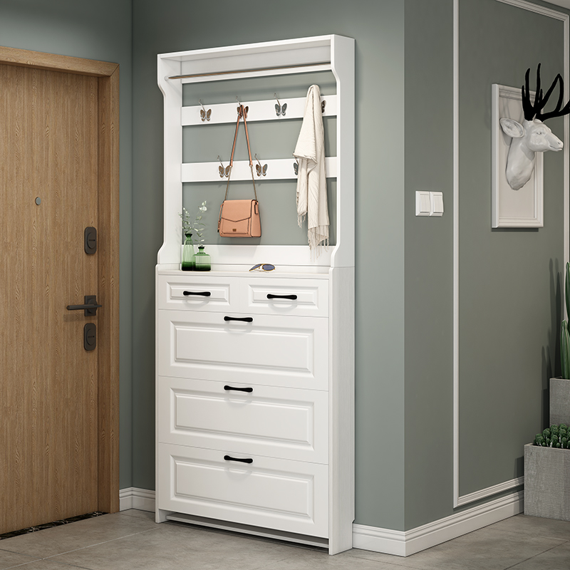 Doorway ultra-thin tipping bucket shoe cabinet home large capacity containing door hall Xuanguan Economy Type with clothes hat rack One body