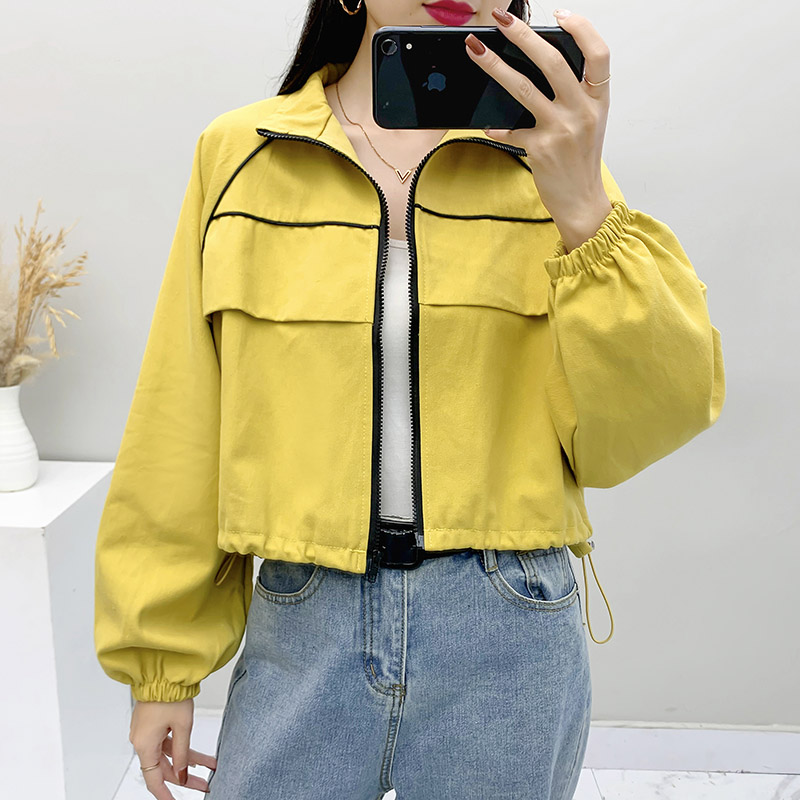 Blouses long sleeve tooling short jacket female spring autumn new female thin section Korean version loose 100 hitch casual jacket student female