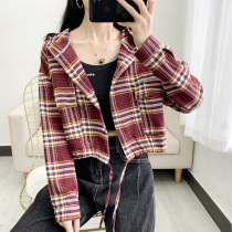 Plaid shirt woman hat 2021 spring autumn new Korean version loose 100 hitch student blouse long sleeve short jacket tide