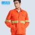 Quần áo làm việc dải phản quang màu đỏ cam phù hợp với mùa xuân, mùa thu và mùa đông nam giới và phụ nữ xanh hóa vệ sinh quần áo lao động dày Shan Nai - Bộ đồ Bộ đồ