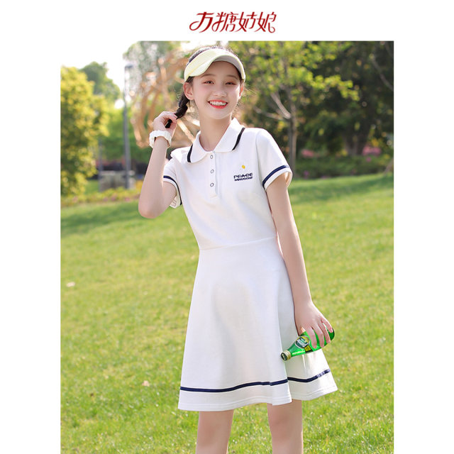 Junior high school student summer dress 2023 new girl Korean version tennis skirt middle school student POLO collar sports skirt female tide