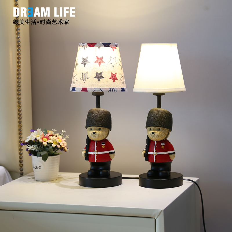 Boys room table lamp children's room table lamp British style guard cartoon cute bedside decorative lamp