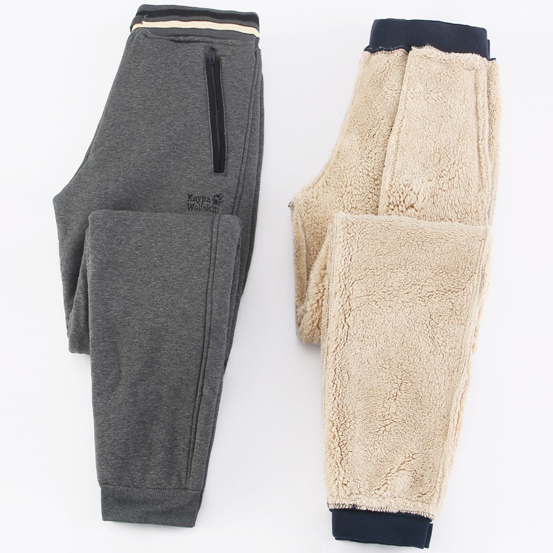 Winter men's sports pants men's glint thickened trousers lamb suede plus fattening overweight men's pants fattened pants winter pants