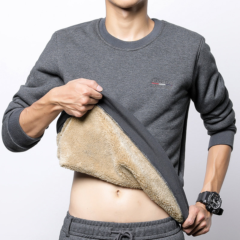 Clothing plus suede thickened mid-aged male daddy mounted round neckline jacket head lamb suede jersey long sleeve men's blouse