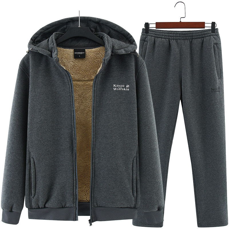 Men's lamb suede plus suede thickened suit men's loose sports winter warm winter clothes middle-aged and elderly dad casual