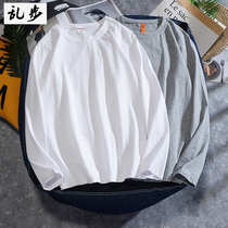 Base shirt men long sleeve white T-shirt cotton round neck inside with ins hip hop trend youth loose size harbor style solid color