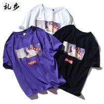 Tide brand ovesize Cartoon Cartoon Japanese simple hiphop street dance Hong Kong flavor men and women loose cotton short sleeve t-shirt