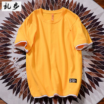 Korean version of fresh fake two T-shirts for men and women couples short-sleeved cotton loose large size teenagers Joker T-shirt mens clothing