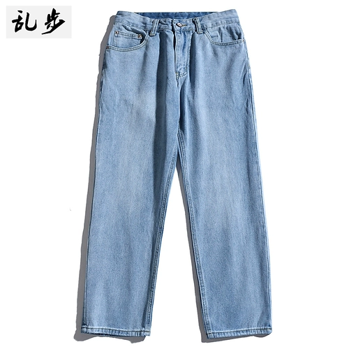 Мужские синие джинсы, штаны для отдыха, свободный прямой крой, в корейском стиле