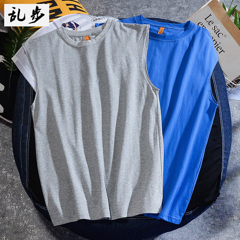 Chaotic Tide Card Men's Summer Casual Vest Outwear Trendy Pure Cotton Sleeveless T-shirt Ins Tide Sports Kan Shoulder Blouse