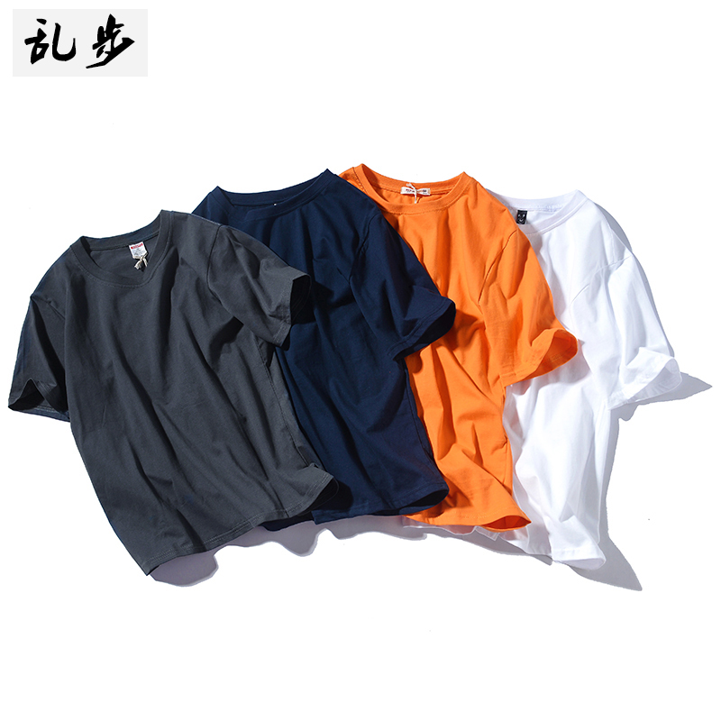 Ventral Tide Cards Pure color Short sleeves Literary Harbor Wind T-Shirt Chauffen Bf pure cotton Young men and women Men's and women's couples