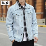 Мужская джинсовая осенняя трендовая универсальная куртка для отдыха, облегающий крой