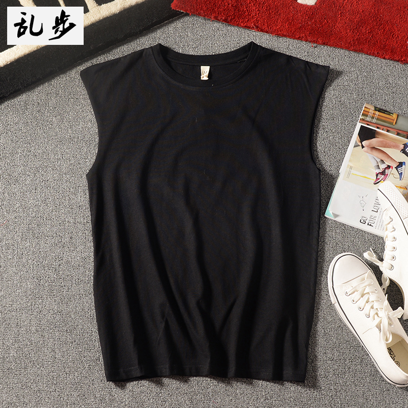 European and American men's fashion sleeveless vest T-shirt summer leisure sports fitness round neck cotton waistcoat sweat vest tide