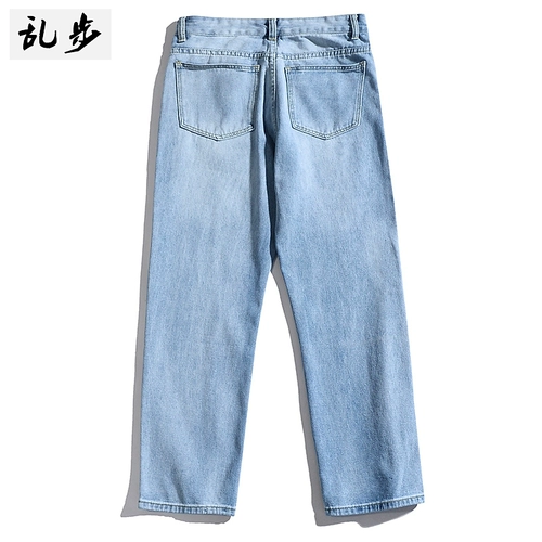 Мужские синие джинсы, штаны для отдыха, свободный прямой крой, в корейском стиле