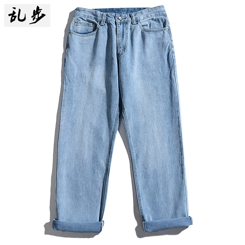 Мужские синие джинсы, штаны для отдыха, свободный прямой крой, в корейском стиле