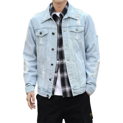 Мужская джинсовая осенняя трендовая универсальная куртка для отдыха, облегающий крой