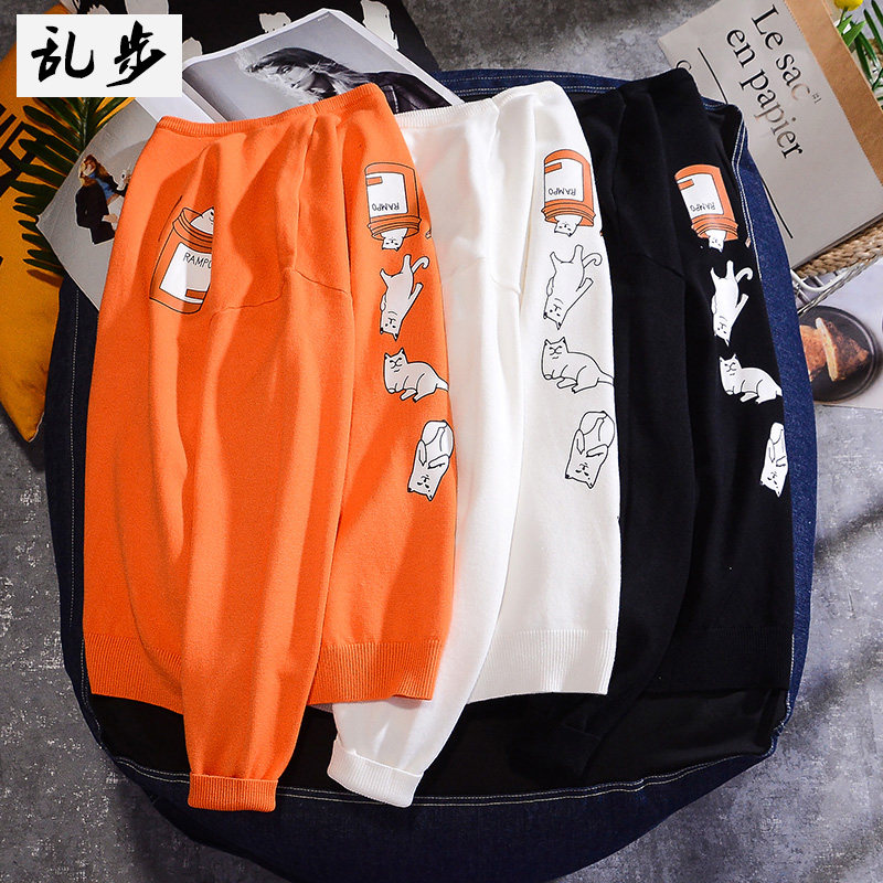 Chaos autumn Korean version of the trend of personality sweater men cartoon cartoon blouse pullover Hong Kong style printed sweater women