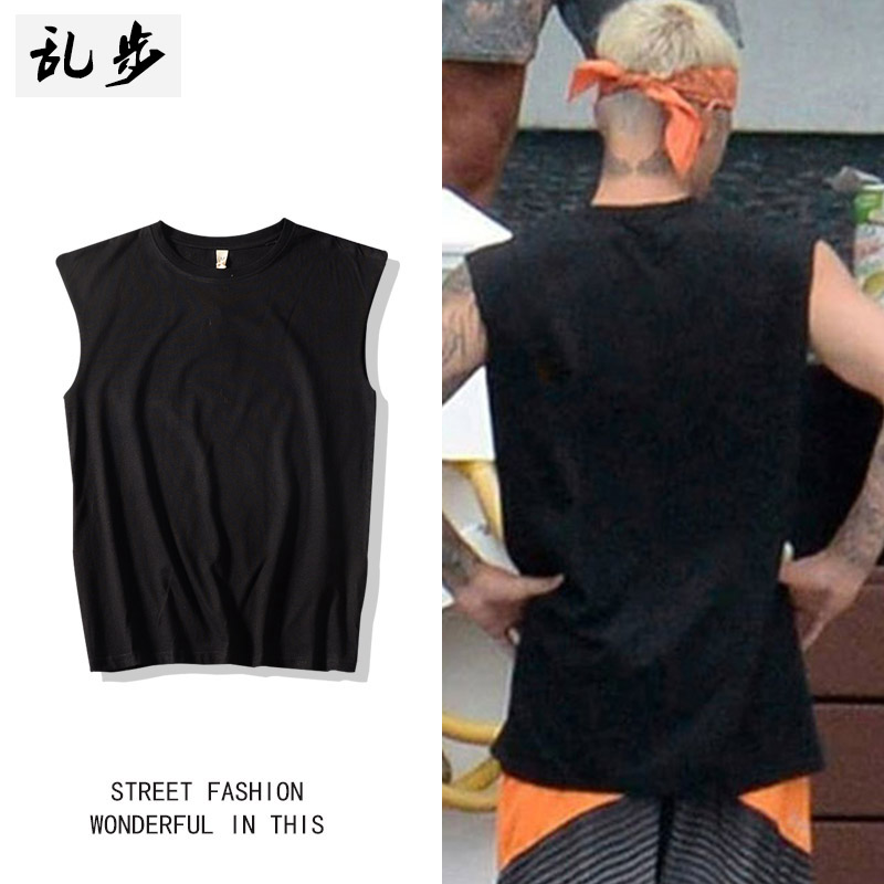 European station men's loose sleeveless t-shirt fitness sports basketball beach cotton vest youth vest sweat vest