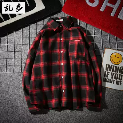 Chaotic street national tide loose long-sleeved shirt Men's hip-hop hip-hop hip-hop hip-hop Japanese students casual plaid shirt