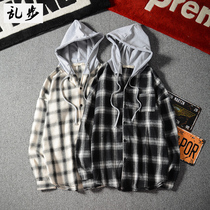 Gangfeng hooded plaid shirt male Korean version of youth thin sunscreen jacket Japanese student couple long sleeve shirt