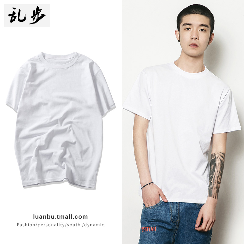 Summer men's pure white black short sleeve T-shirt cotton crew neck loose T-shirt solid color simple bottoming coat women