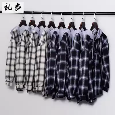 Chao step Autumn New hooded plaid shirt for men and women couples students Leisure loose thin shirt coat tide
