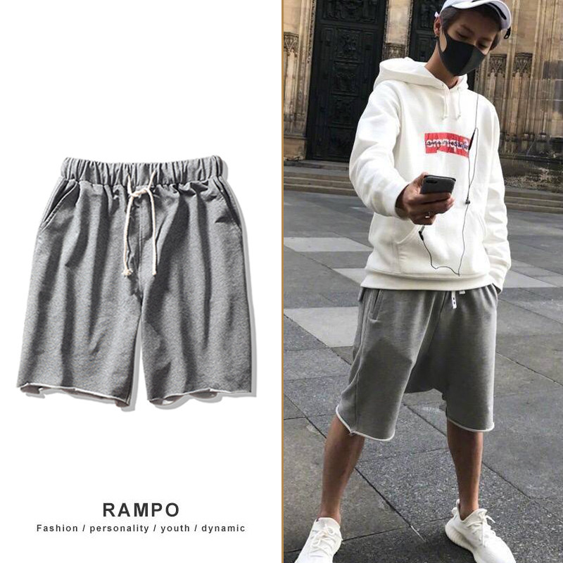 Summer new Japanese retro men's solid color terry shorts sports casual hip-hop men's five-point pants Wei pants