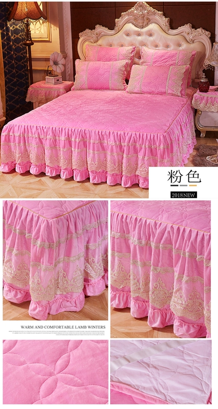 Yu Xuân pha lê châu Âu nhung bông giường váy dày nhung bedspread Leisifalai ren ngắn trải giường sang trọng để giữ ấm - Váy Petti váy giường đẹp	