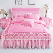 Yu Xuân Hàn Quốc công chúa ren giường bedspread váy một gia đình bốn bộ bốn đôi ren giường chăn flounced - Bộ đồ giường bốn mảnh