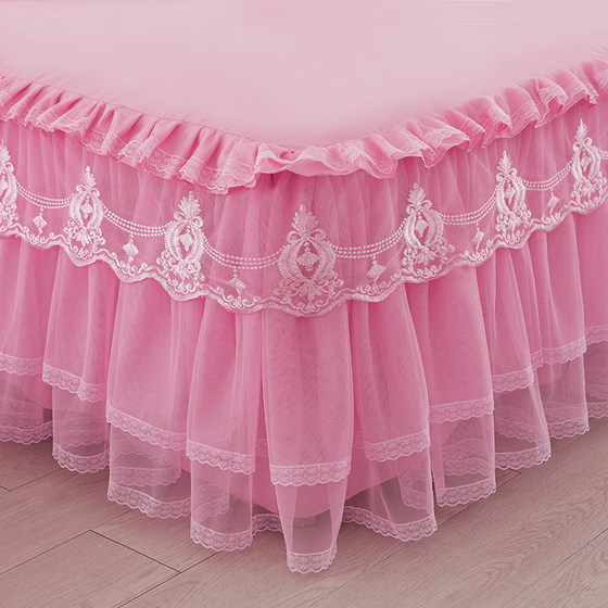 Korean Princess Lace Bed Skirt One Piece Bedspread Wedding Non-slip Lace Fitted Sheet Fitted Mattress Protector With Skirt