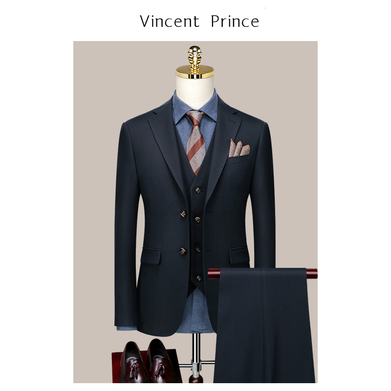 Groom's Wedding Suit Set, Men's Italian Business Casual Korean Style Slim Fit Professional Formal Wear Wedding Suit Three-Piece Set