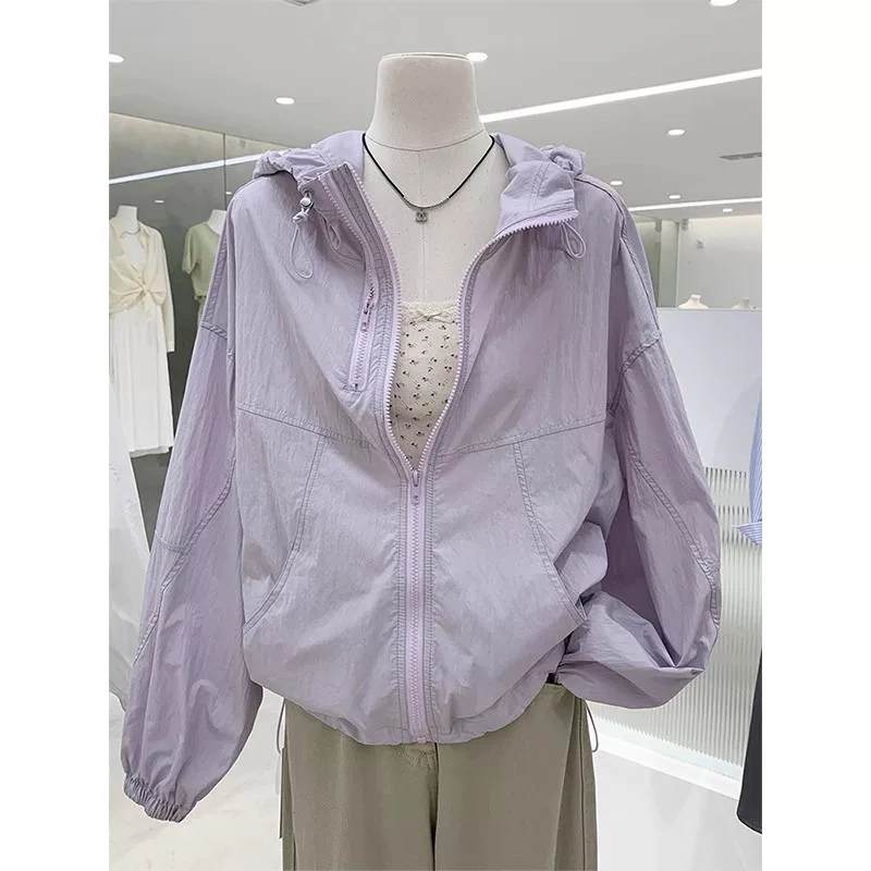 Легкая летняя куртка с капюшоном, oversize, защита от солнца