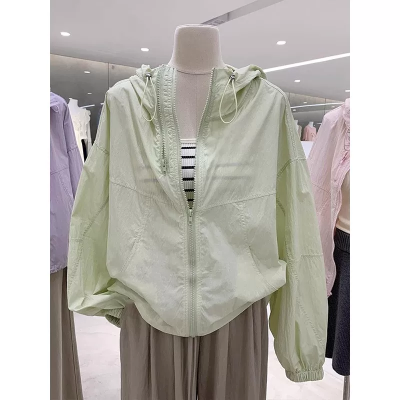 Легкая летняя куртка с капюшоном, oversize, защита от солнца