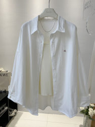 White Shirt for Women 2025 Spring and Summer New Korean Style Loose Embroidered Letter Casual Long-Sleeve Shirt Jacket Top